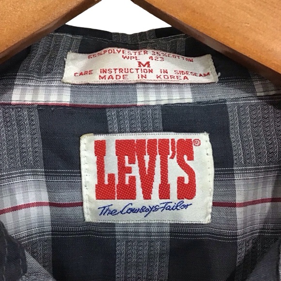 Vintage Levi's The Cowboys‎ Tailor Pearl Snap Gray Plaid Shirt M - Picture 7 of 8